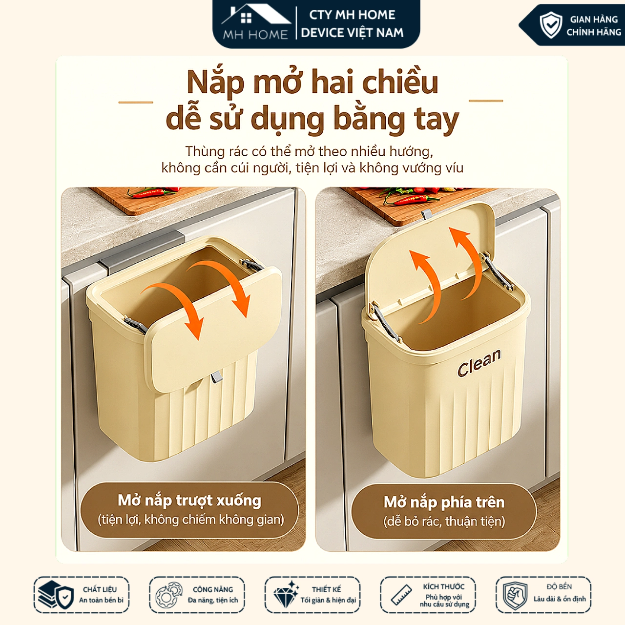 Thùng Rác Treo Tường Nhà Bếp 12L Có Nắp Vỏ Sò Thông Minh - Thùng Rác Treo Cánh Cửa Tủ Chống Mùi Tiện Lợi MH